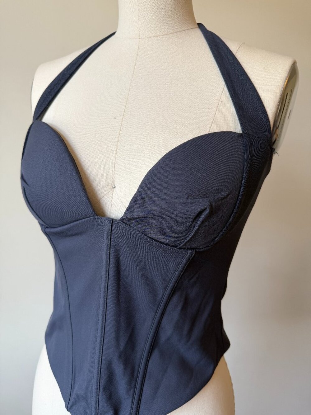 Navy Halter Corset Top | Structured Bustier | Back Zip Corset | Going Out Top M - Picture 2 of 4